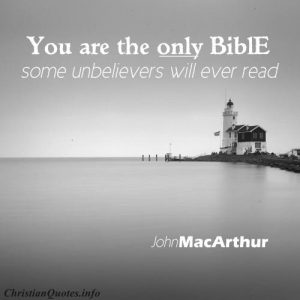 John MacArthur Quote - The Bible to Unbelievers - lighthouse in black and white