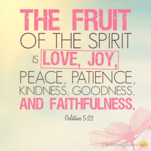 The fruit of the Spirit is love, joy, peace, patience, kindness, goodness, and faithfulness