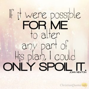 If it were possible for me to alter any part of His plan, I could only spoil it