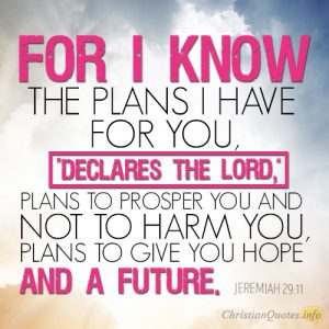 For I know the plans I have for you,” declares the LORD, “plans to prosper you and not to harm you, plans to give you hope and a future